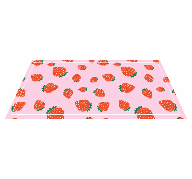 Jordbær mønster på rosa bakgrunn vinyl teppe blomster og planter - Tenstickers