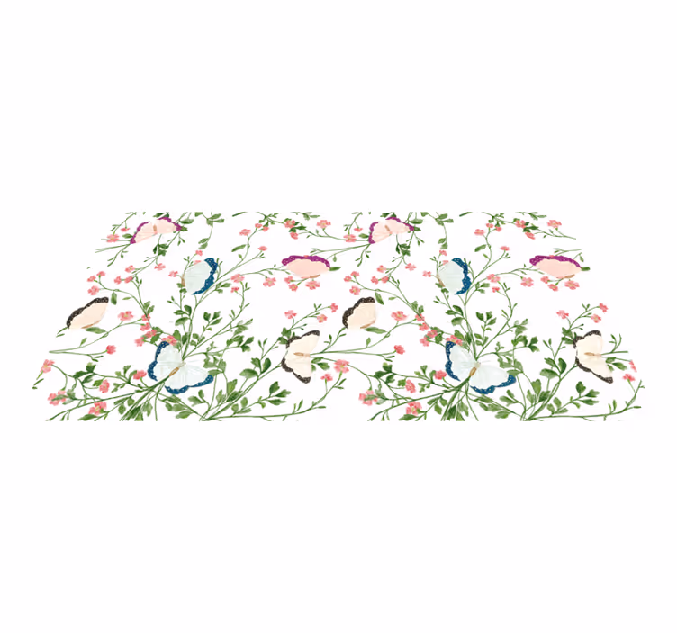 Sommerfuglmønster vinyl teppe blomster og planter - Tenstickers