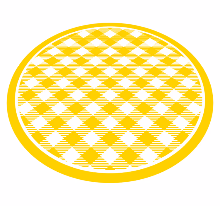 Hvite og gule mønstrede firkanter vinyl teppe rund - Tenstickers
