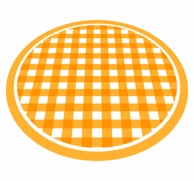 Firkanter med oransje og hvitt mønster vinyl teppe rund - Tenstickers