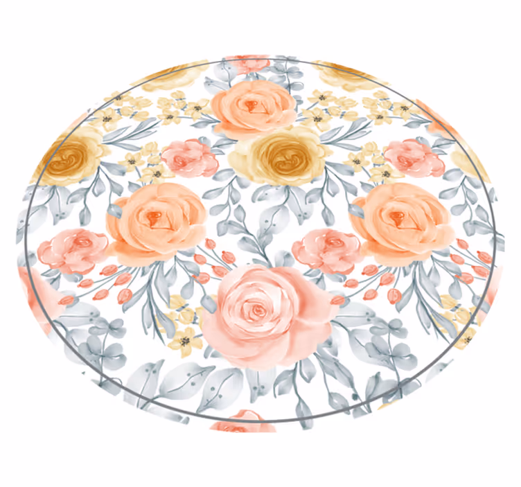 Blomstrende botaniske motiver vinyl teppe rund - Tenstickers