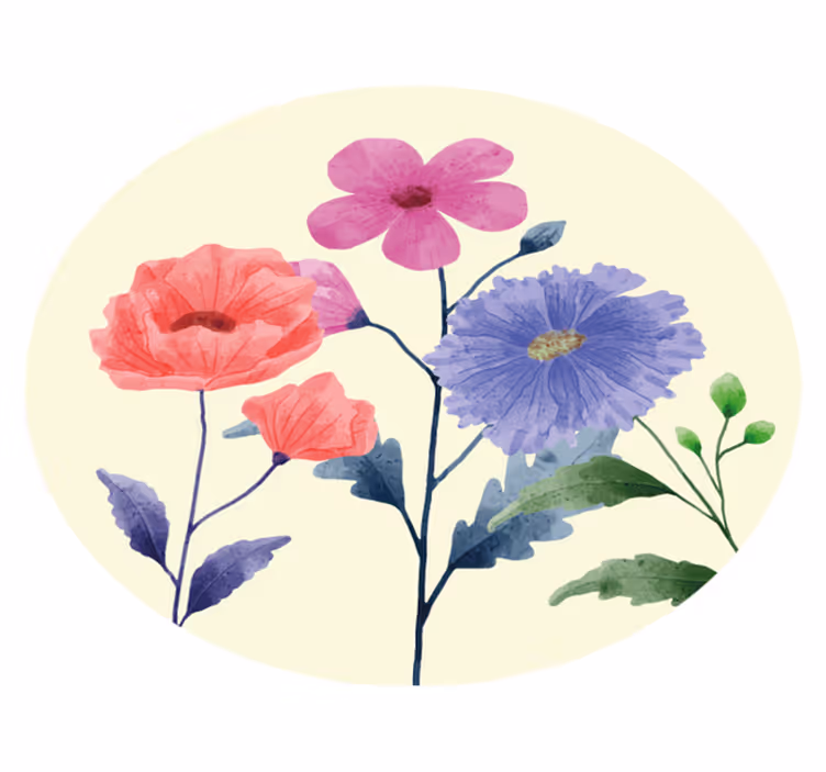 Livlig blomsterkomposisjon vinyl teppe rund - Tenstickers
