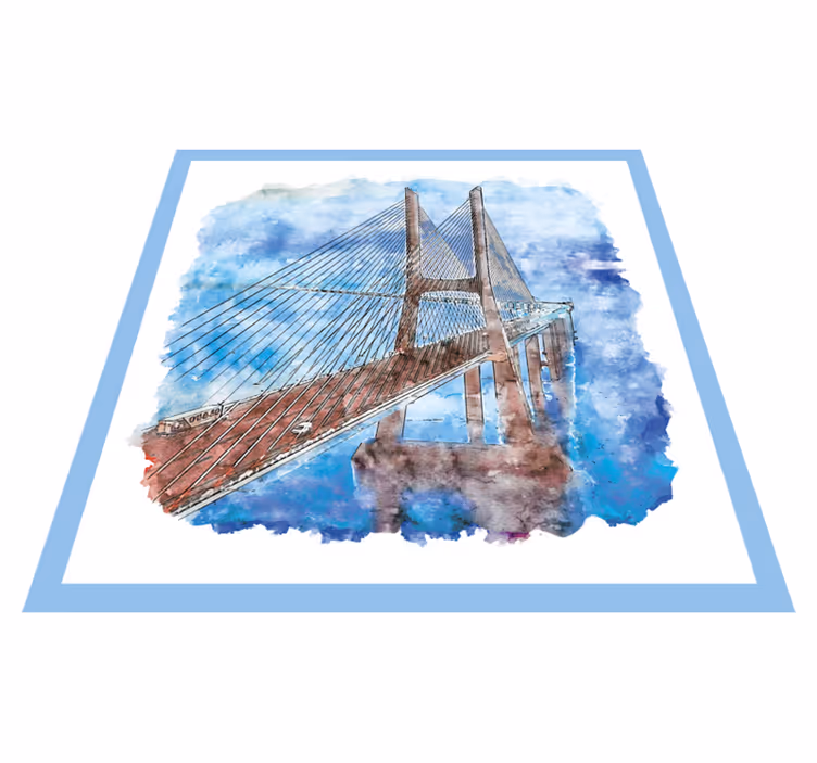 Bridge lissabon portugal akvarell Vinyl teppe firkant - Tenstickers