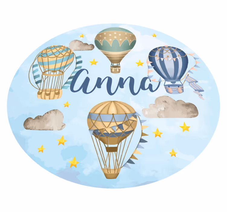 Blå ballonger med stjerner vinyl teppe med navn - Tenstickers