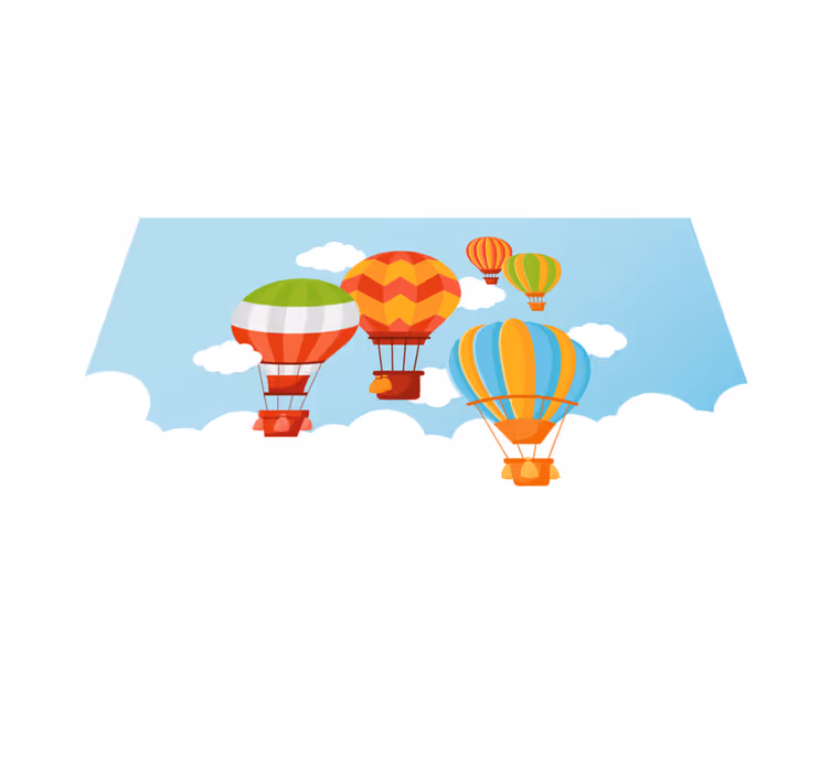 Fargerike ballonger som flyr på himmelen Vinyl teppe flere barn - Tenstickers