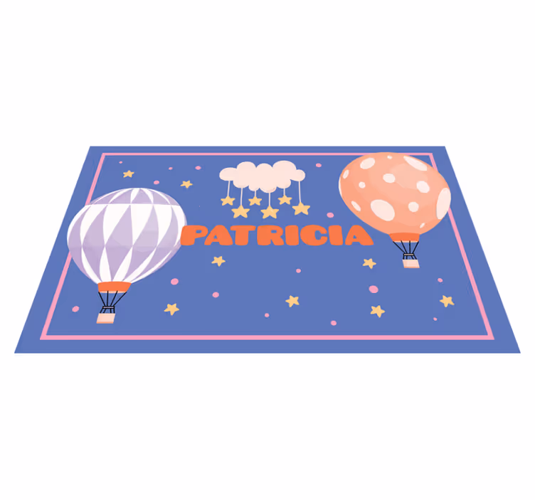 Enkle ballonger med skyer og stjerner vinyl teppe med navn - Tenstickers
