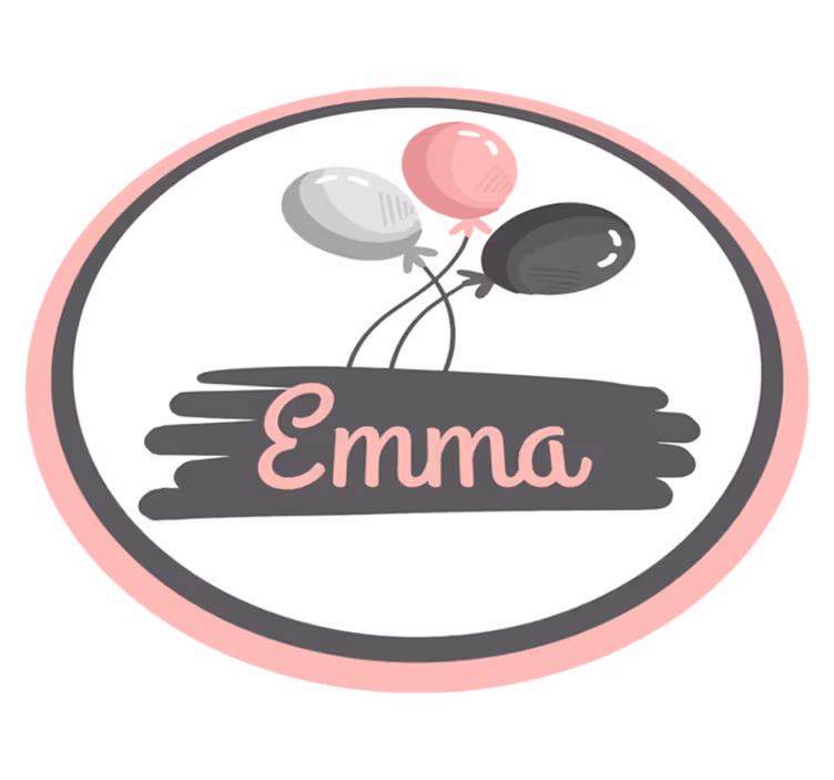 Rosa og grå ballonger med navn vinyl teppe med navn - Tenstickers