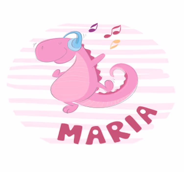 Glad infantil rosa t-rex vinyl teppe med navn - Tenstickers
