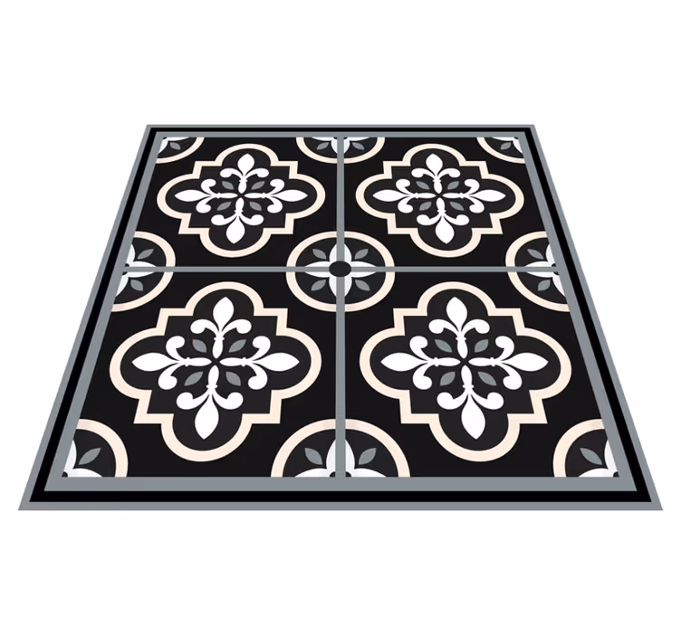 Svart og hvitt blomstermønster vinyl teppe geometrisk - Tenstickers