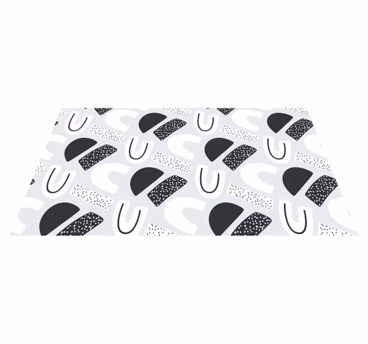 80-talls svart-hvitt figurmønster vinyl teppe minimalistisk - Tenstickers