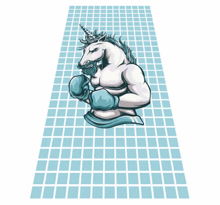 Treningsstudio, enhjørning, karikatur vinyl teppe moderne - Tenstickers