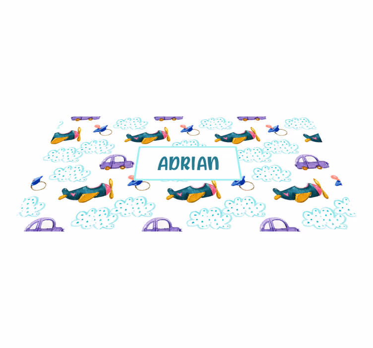 Lunefullt flytema vinyl teppe med navn - Tenstickers