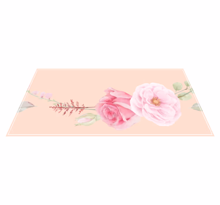 Rødmende rosa blomsterverk vinyl teppe blomster og planter - Tenstickers