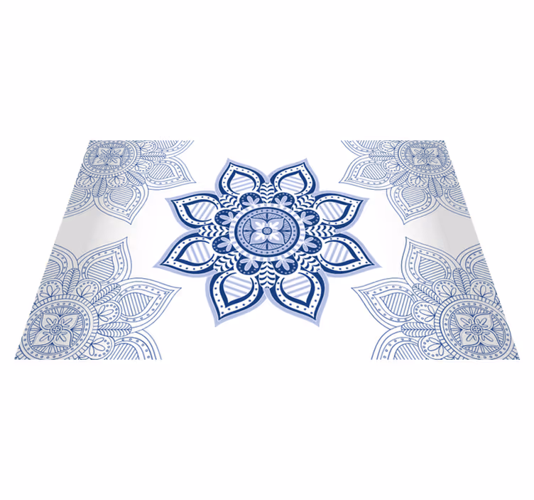 Intrikat blått blomstermønster vinyl teppe mandala - Tenstickers