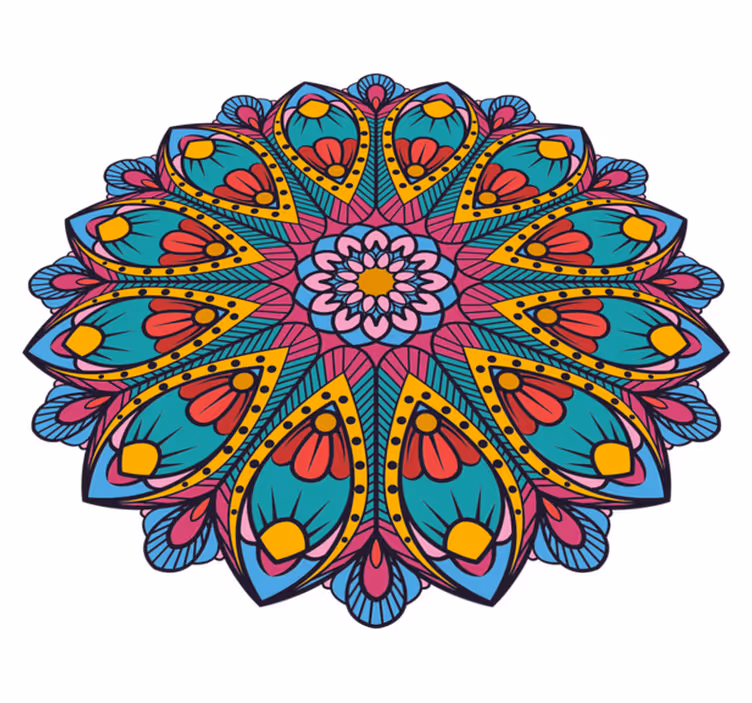 Fargerik blomsterillustrasjon vinyl teppe mandala - Tenstickers