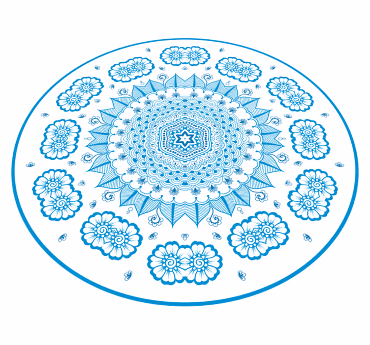 Detaljert blomsterblå mandala vinyl teppe mandala - Tenstickers