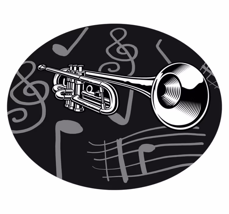 Svart og hvit trompet illustrasjon vinyl teppe soverom - Tenstickers