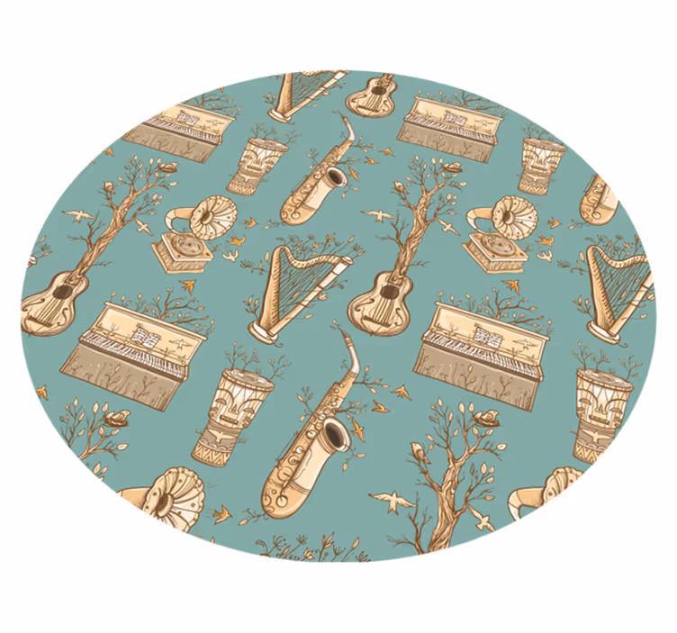 Vintage musikkinstrumenter mønster vinyl teppe rund - Tenstickers