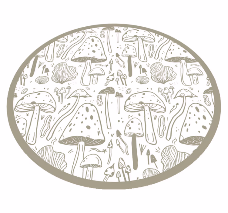 Beige sopp mønster vinyl teppe rund - Tenstickers