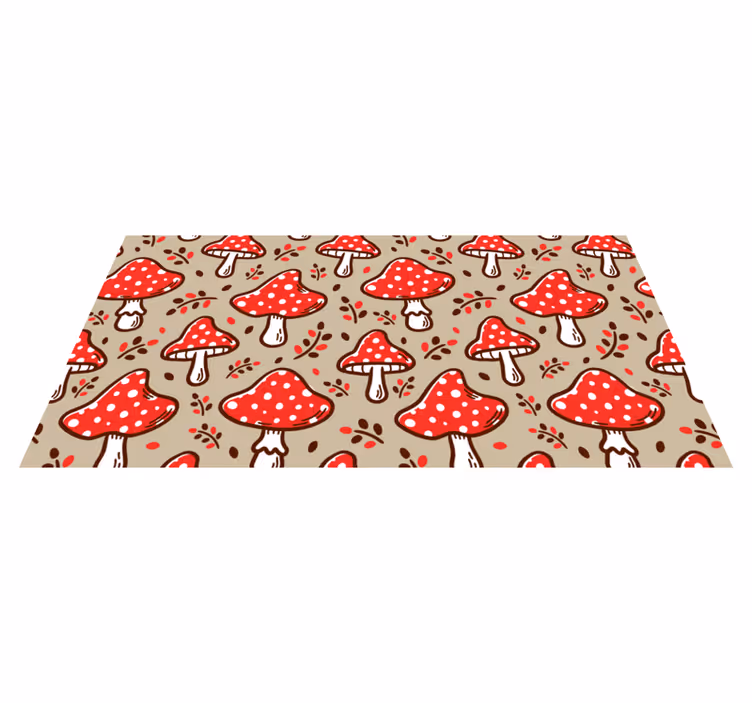 Typiske sopp på beige bakgrunn vinyl teppe blomster og planter - Tenstickers