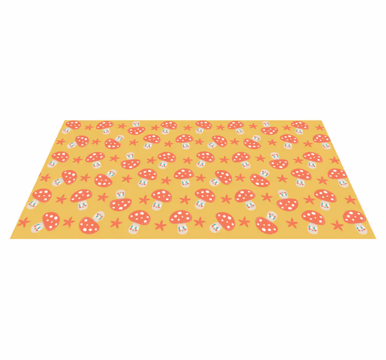 Klassisk sopp med ansikt på gul bakgrunn vinyl teppe blomster og  - Tenstickers