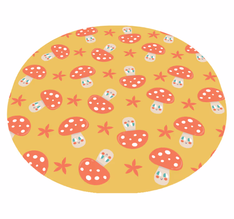 Klassisk sopp med ansikt på gul bakgrunn vinyl teppe blomster og  - Tenstickers