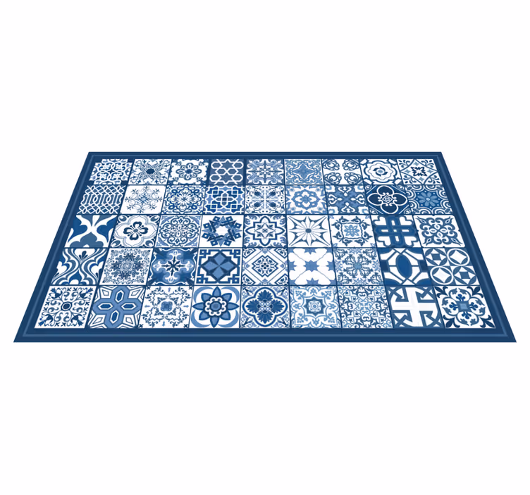 Blått og hvitt mosaikkmønster vinyl teppe hydraulisk - Tenstickers
