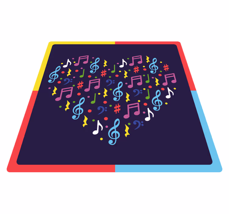Musikalske noter hjerte vinyl teppe ungdom - Tenstickers