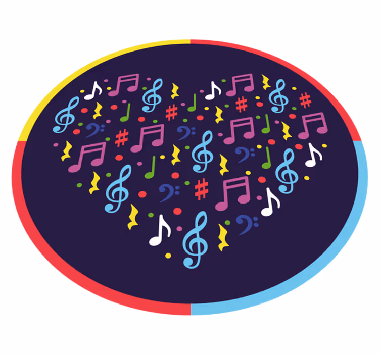 Hjerte bakgrunn fargerike musikalske notater vinyl teppe rund - Tenstickers