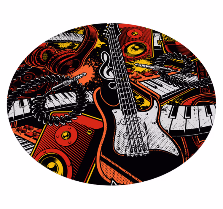 Tegneserie musikkinstrumenter mønster vinyl teppe rund - Tenstickers