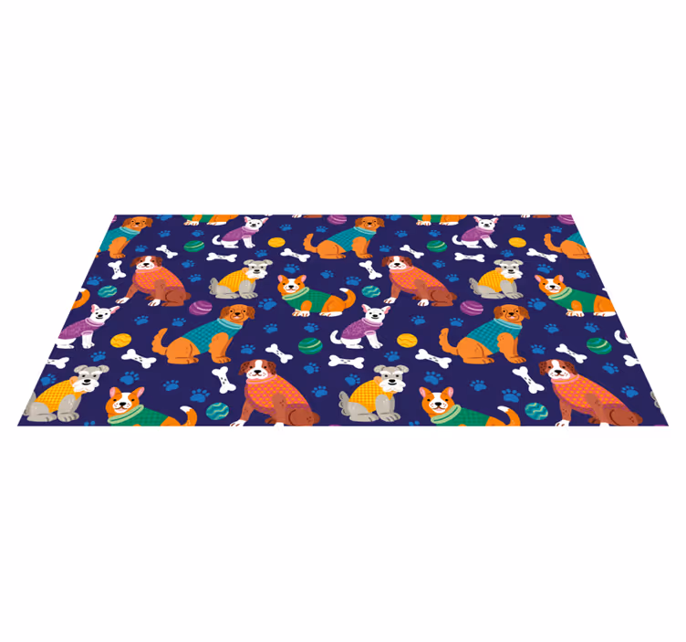 Fargerike kledde valper Vinyl teppe flere barn - Tenstickers