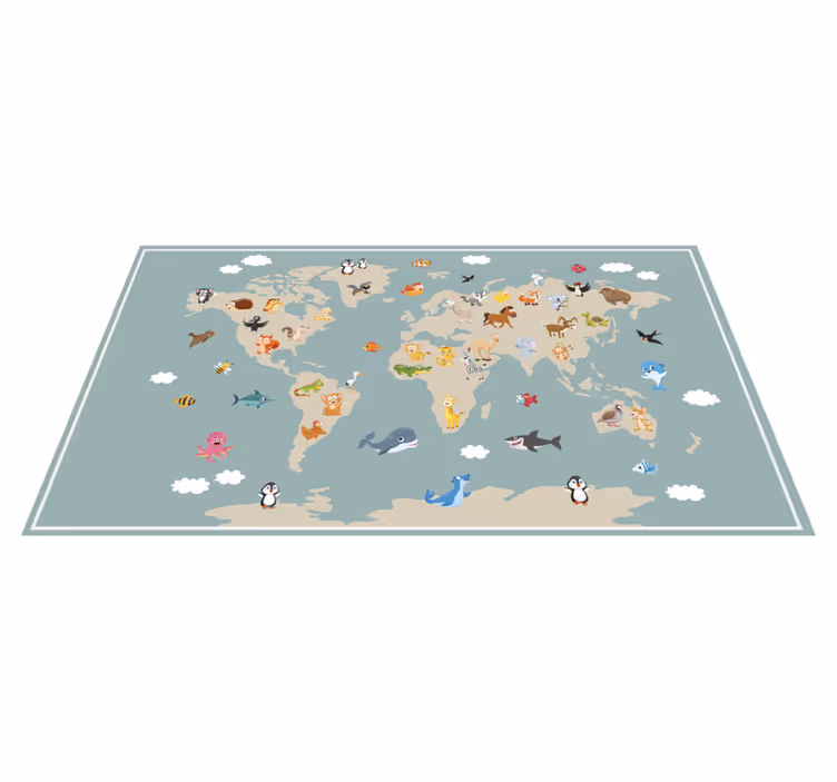 Beige kontinenter med tegneserie vinyl teppe verdenskart - Tenstickers