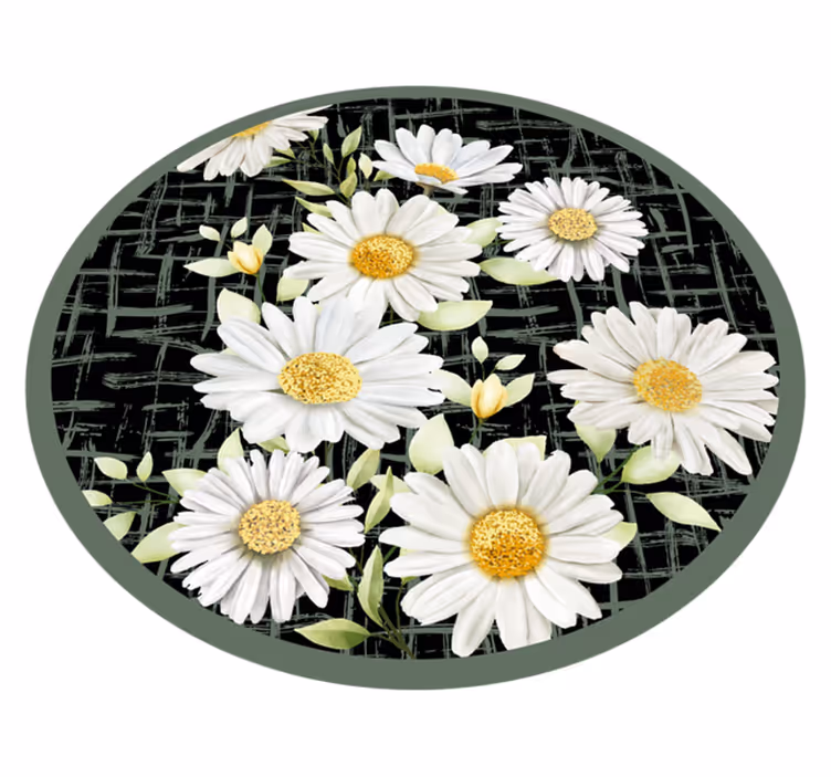 Realistiske tusenfryd på stripemønster vinyl teppe blomster og pl - Tenstickers