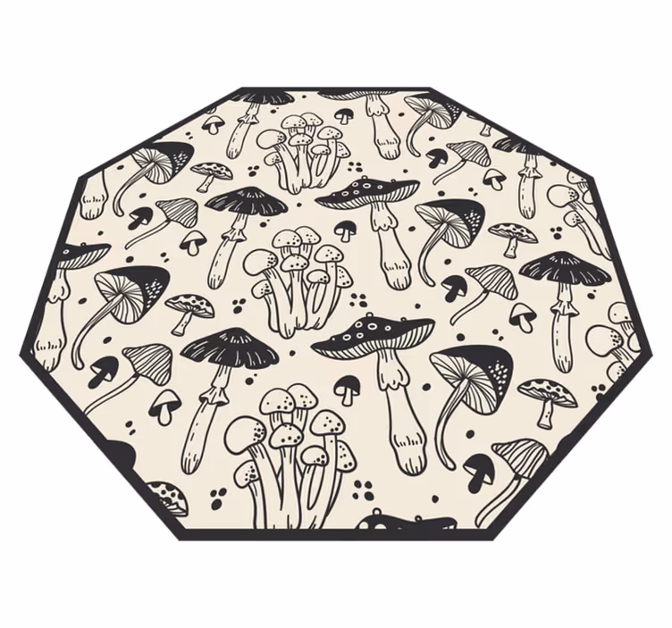 Svart tegning sopp mønster vinyl teppe natur - Tenstickers