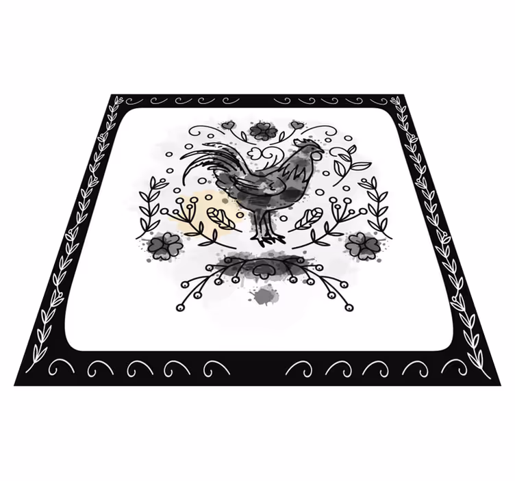 Svart blomsterhane vinyl teppe dyr - Tenstickers