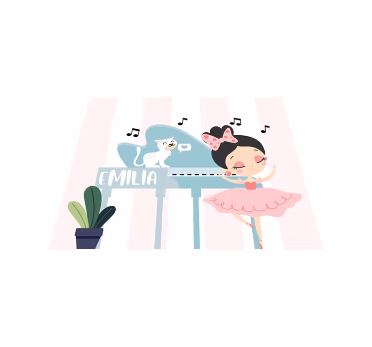 Liten prinsesse med katt og piano vinyl teppe med navn - Tenstickers