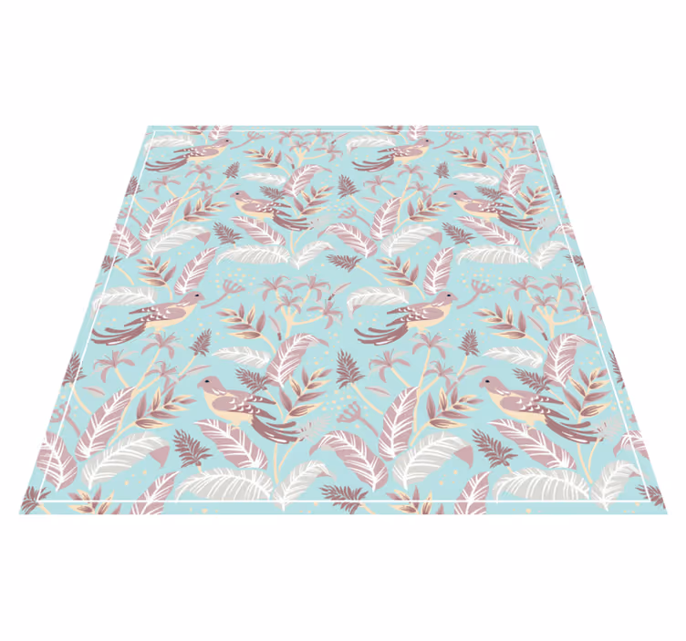 Botanisk fuglemotiv vinyl teppe blomster og planter - Tenstickers