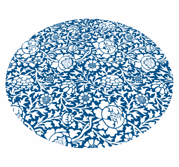 Marinblå flora vinyl teppe rund - Tenstickers