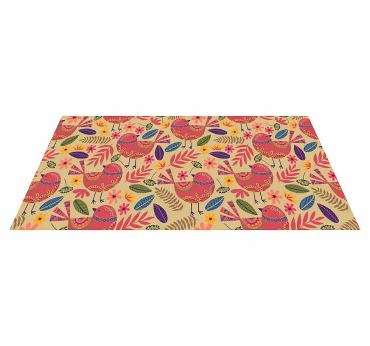 Fargerike fuglemotiver vinyl teppe blomster og planter - Tenstickers