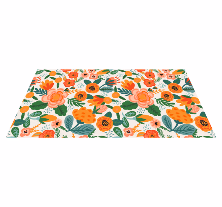 Rødt og oransje folkemønster vinyl teppe blomster og planter - Tenstickers