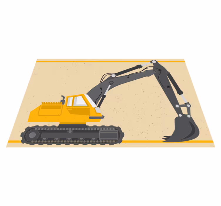 Gul gravemaskin tegning Vinyl teppe flere barn - Tenstickers