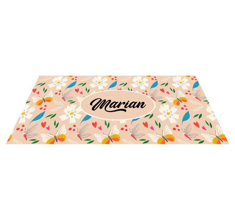 Vårblomster over beige vinyl teppe med navn - Tenstickers