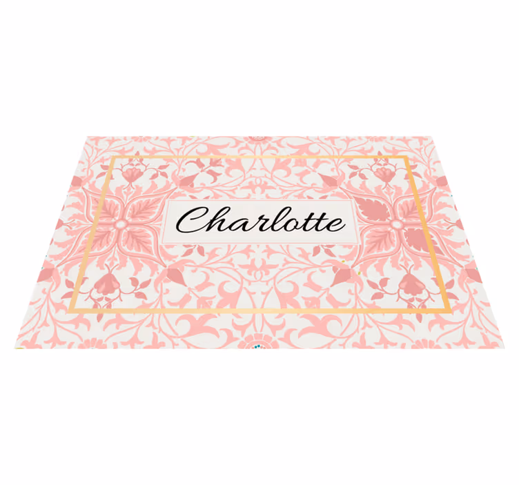 Rosa og beige vintage detaljer vinyl teppe med navn - Tenstickers