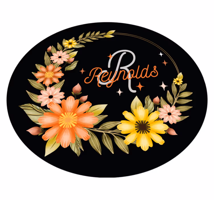 Etternavn med blomster vinyl teppe blomster og planter - Tenstickers