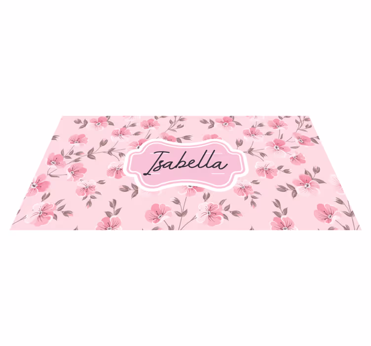 Rosa blomsterdesign med navn vinyl teppe ungdom - Tenstickers