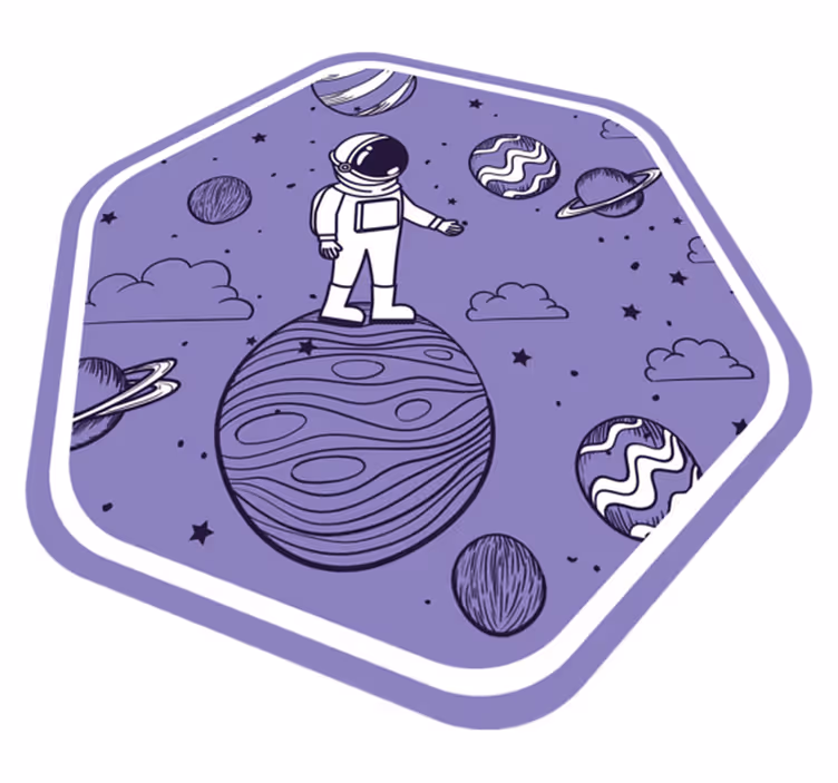 Astronaut tegner med planeter vinyl teppe soverom - Tenstickers