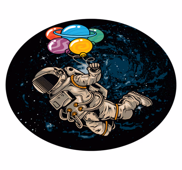 Astronaut med planetballonger vinylteppe - Tenstickers