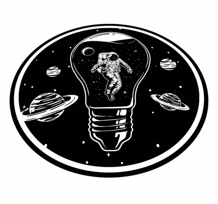 Kosmonaut i lyspære vinyl teppe stjerner - Tenstickers