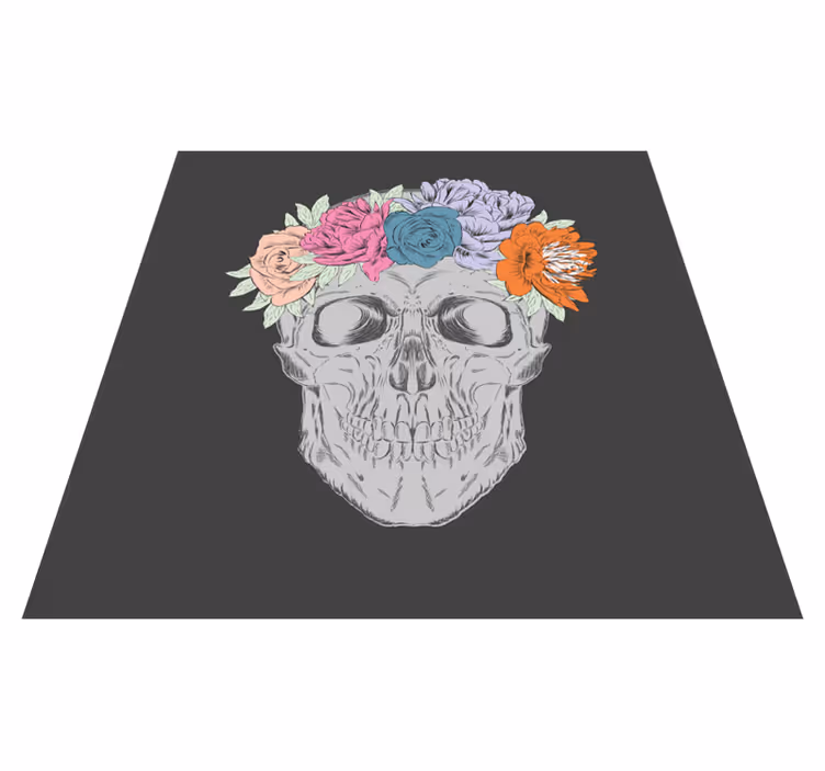 Hodeskalle med fargerike blomster vinyl teppe blomster og planter - Tenstickers