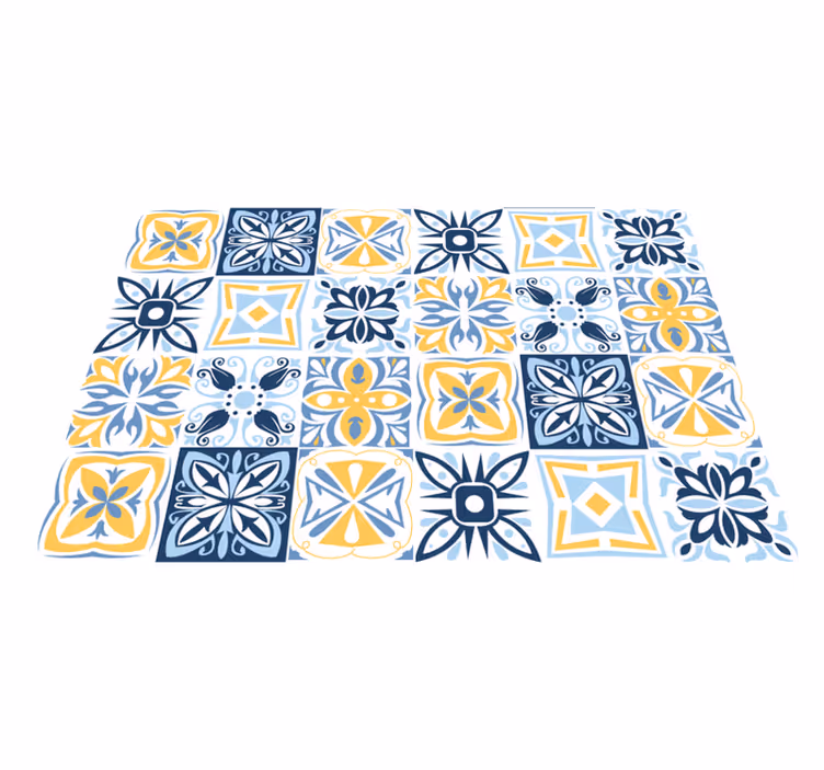 Blå gule fliser vinyl teppe mosaikk - Tenstickers